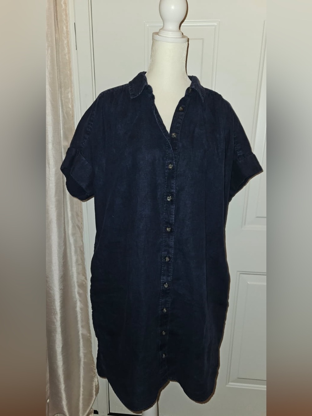 J Crew Relaxed Button-Front Navy Shirt Dress Size Small 100% linen